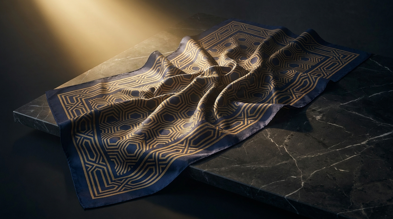 Lysgaarden hero — silk scarf on dark marble